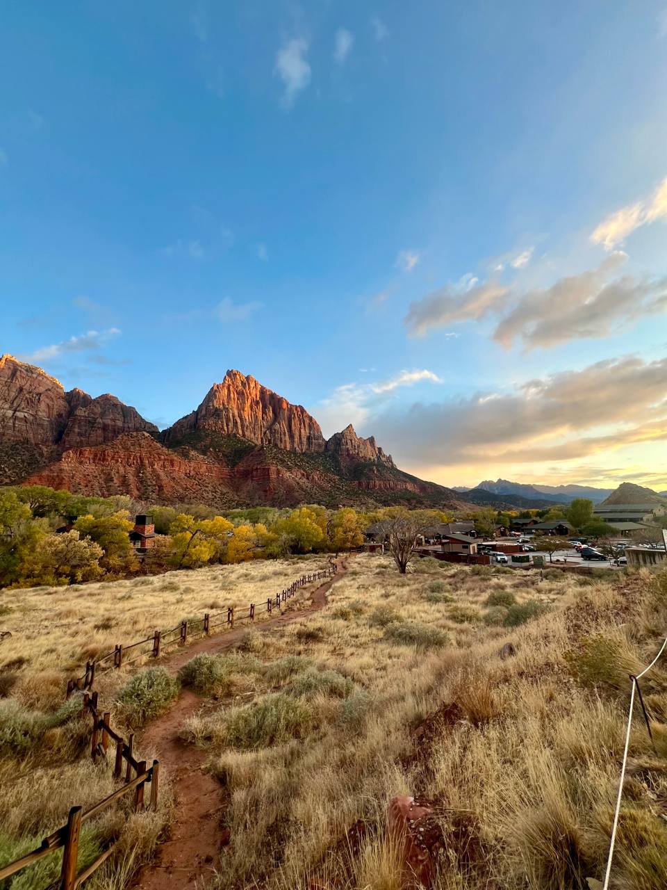 Red rock desert scene at sunset
